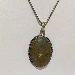 Handmade Natural Ocean Green Jasper Gems Stone Pendant.